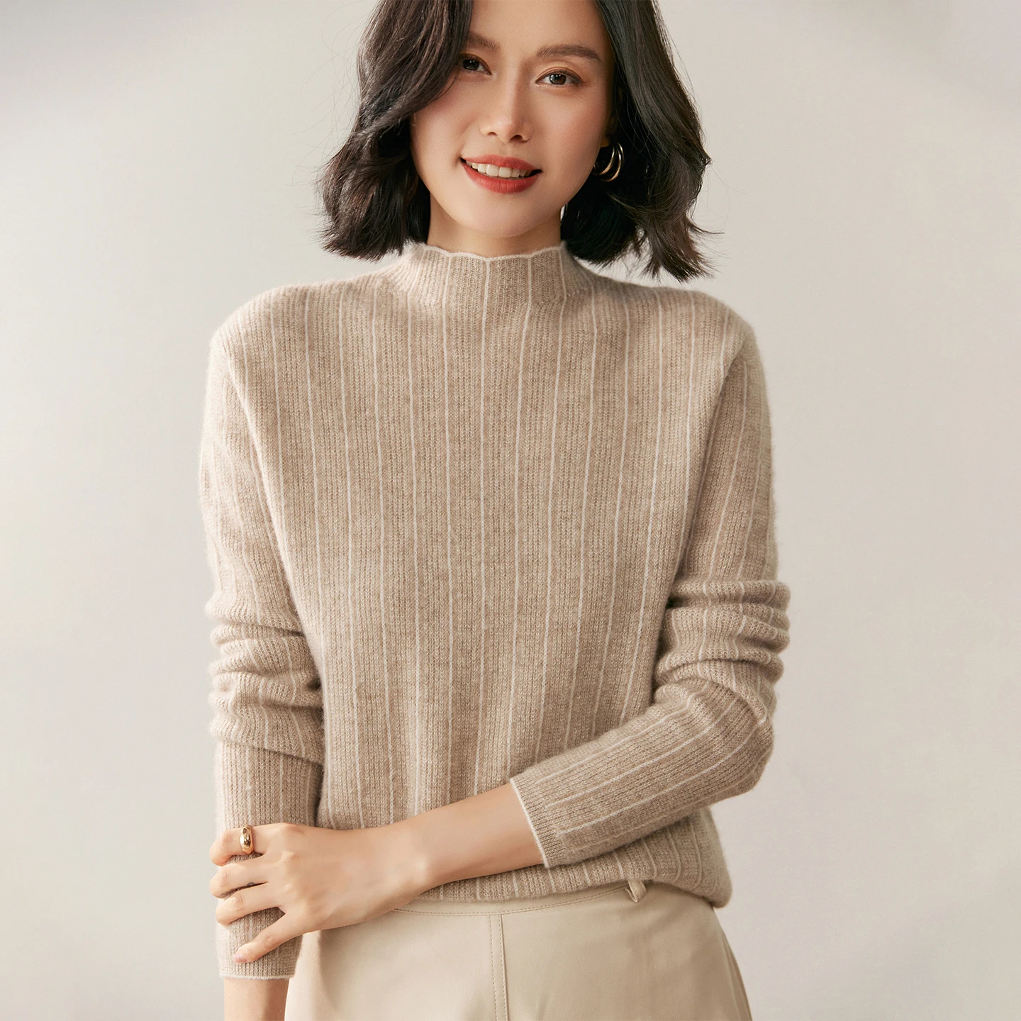 

Women's Clothes 100%Pure Cashmere Sweater Half-High Neck Slim Knit Pullovers Ingot Needle High-End Base Shirt Warm Cashmere Tops