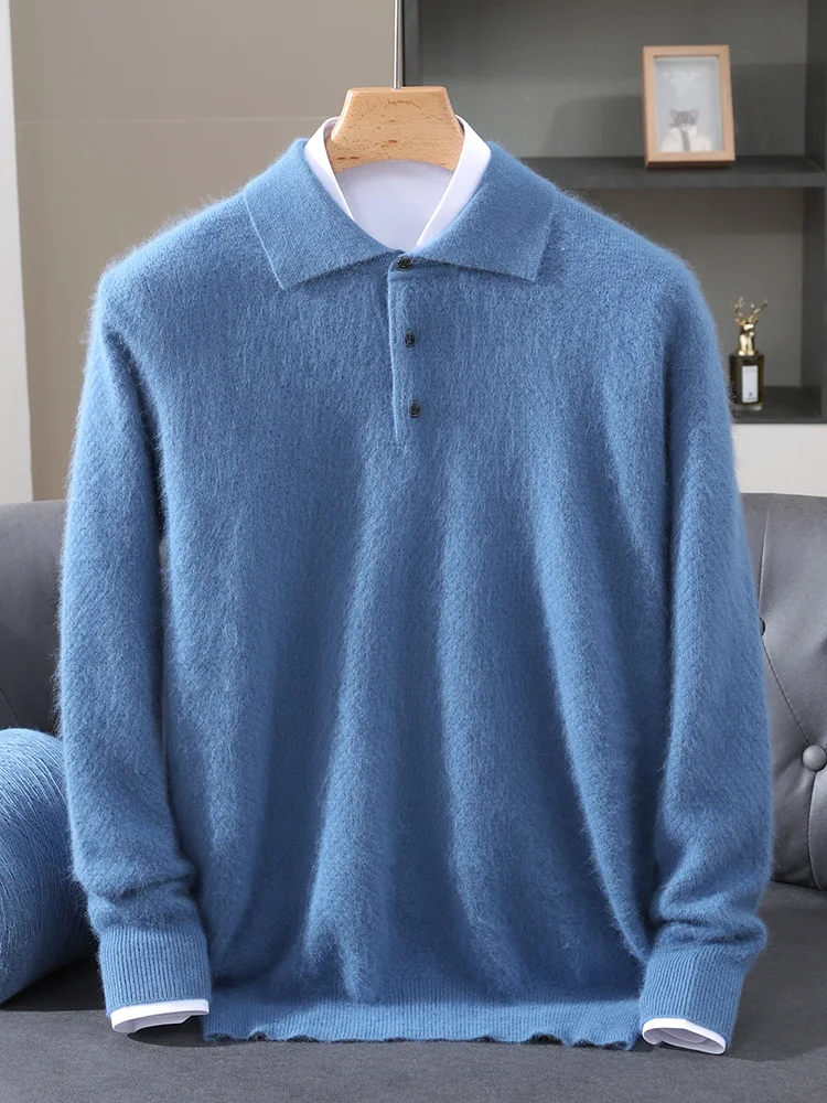 TLOML メンズ 100% ミンクカシミヤセーター ポロカラー ソリッドプルオーバー スマートカジュアル ソフトで暖かい 秋冬 ミンクカシミヤ 快適なトップス