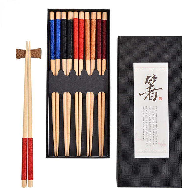 

Creative 5 pairs of gift chopsticks set tableware gift box Japanese style pointed thread binding chopsticks