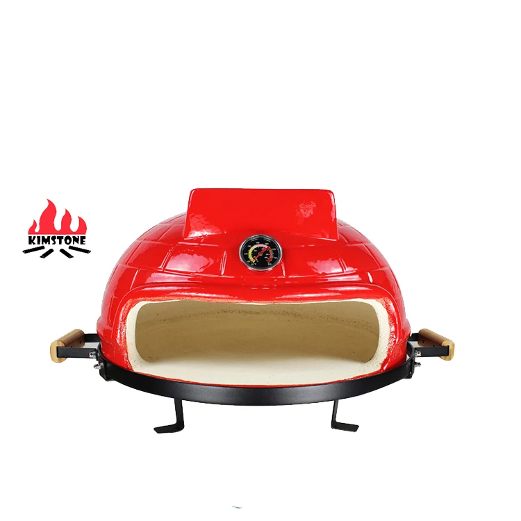 21-Inch Kimstone Ceramic Pizza Oven with Wood-Fired Function Stainless Steel Handles Trolley