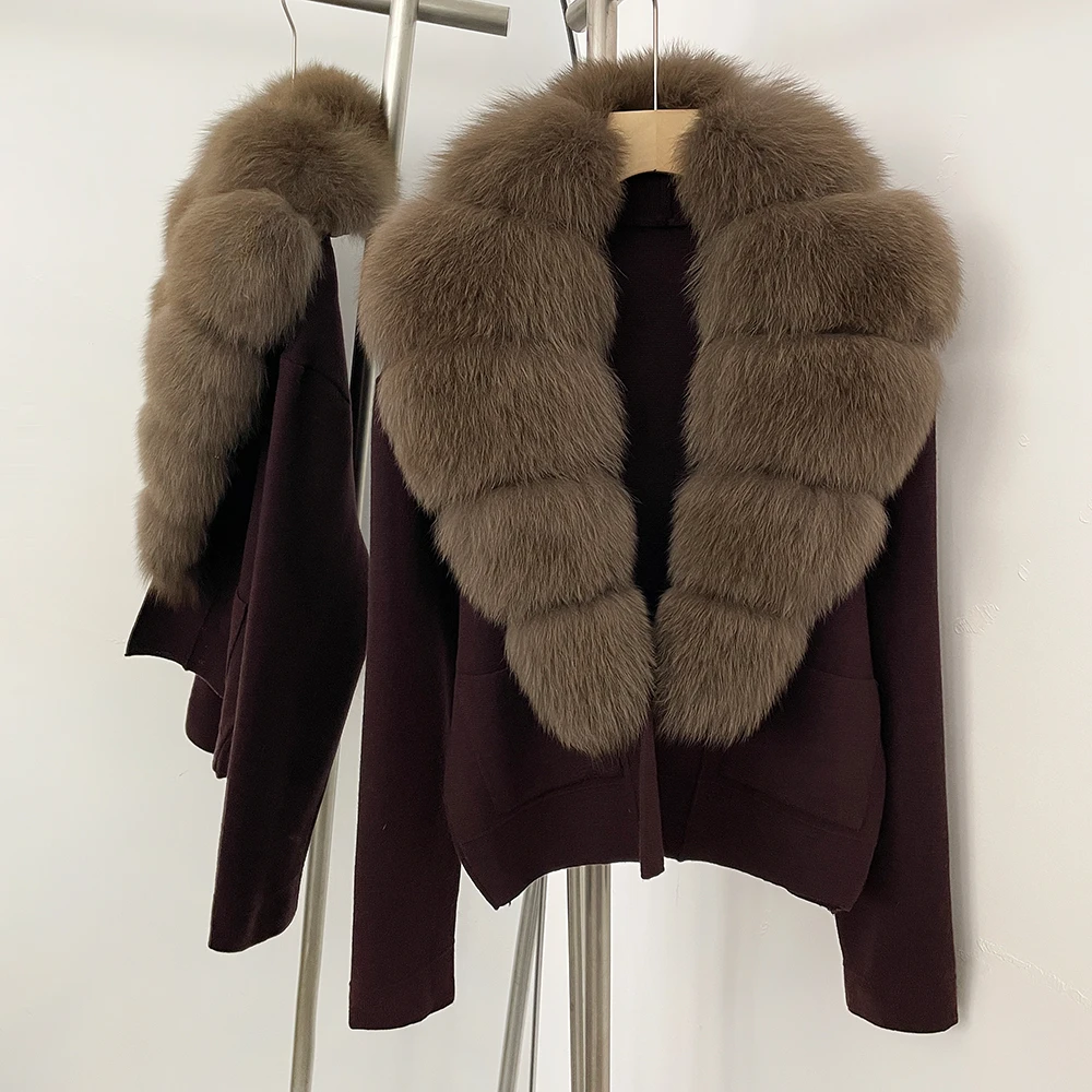 OFTBUY Strickjacke mit Pelzkragen, Damenpullover, zieht Femmes, Damen-Langarmoberteil, Strickjacke, kurzer Pullover