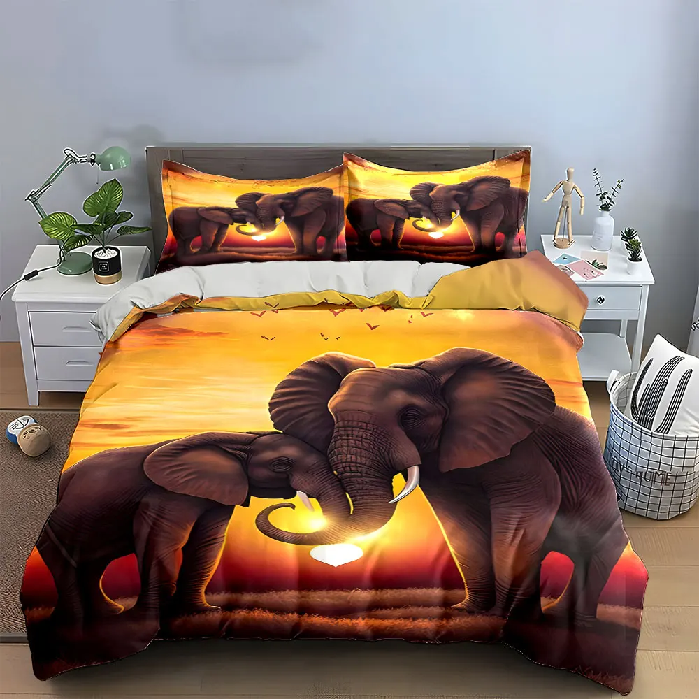 

Elephant Sunset Decor Set Multiple sizes kid's and adults' bedroom Exquisite 3PC bedding set, gift