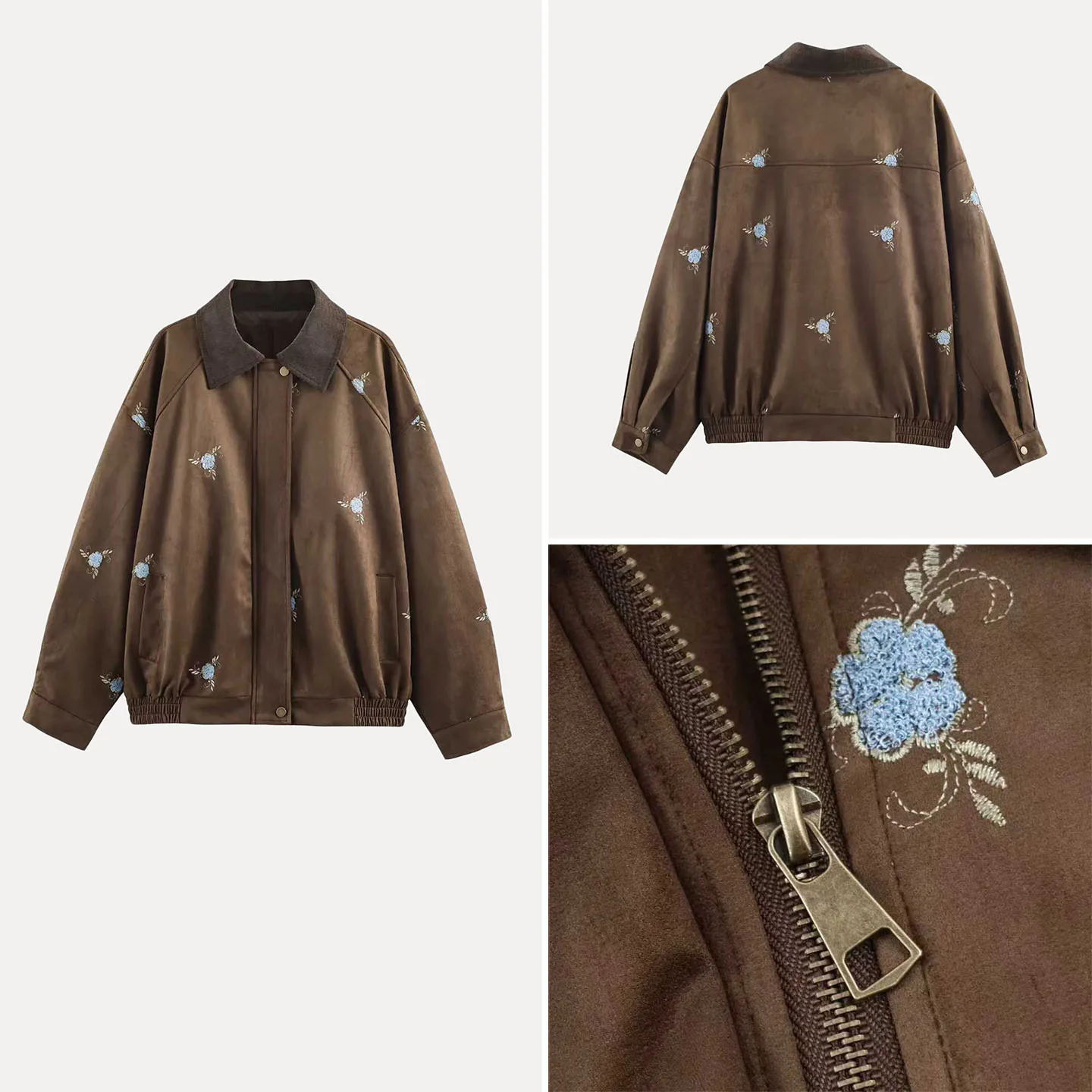 

Новая женская зимняя куртка 2025 года с вышивкой и воротником с цветочным узором, свободного кроя, с длинными рукавами, на молнии, короткое пальто