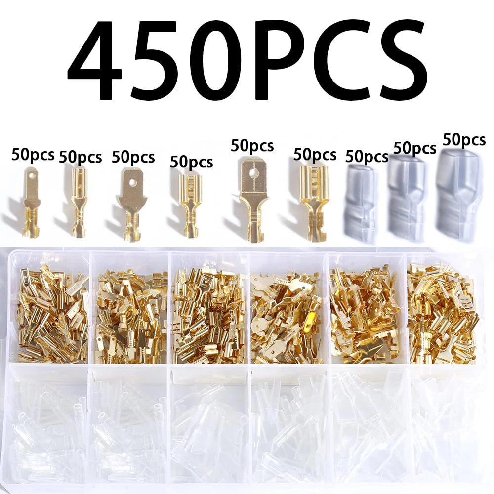 2.8/4.8/6.3mm Female Male Spade Crimp Connectors Electrical Lugs Terminal Insulating Wire Kit Plug Crimping Spring Insert Wire