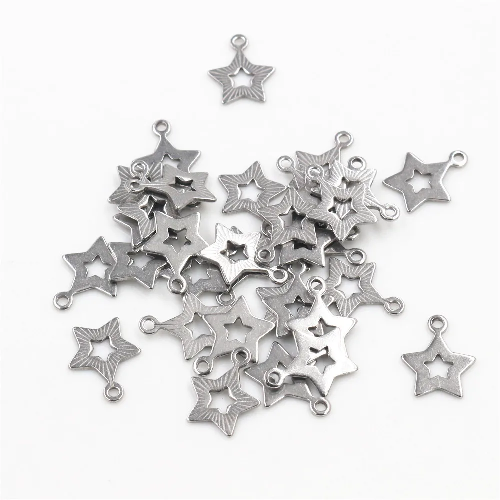 30pc/lot Hollow Charms 316 Stainless Steel five-pointed star Hollow Cute for necklace pendant charms diy jewelry making