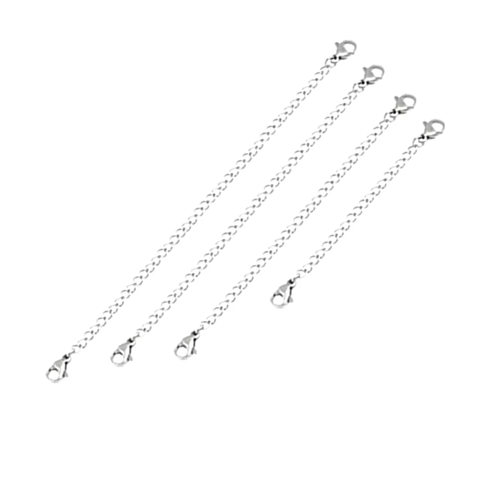 

4 PCS Extender Chain Charms Chains Sterling Silver Necklace Extension Bracelet with Lobster Clasp at Both Ends Pendant The