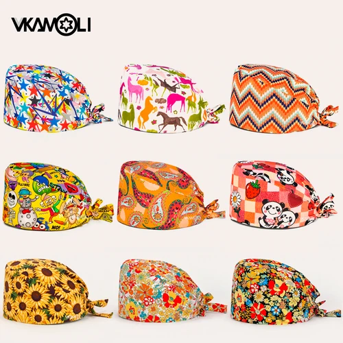 Imagen 1 del producto Gorra quirúrgica con estampado Floral y dibujos animados de colección naranja de alta calidad, gorro exfoliante para mujer y hombre, gorros de enfermería, gorro exfoliante ajustable
