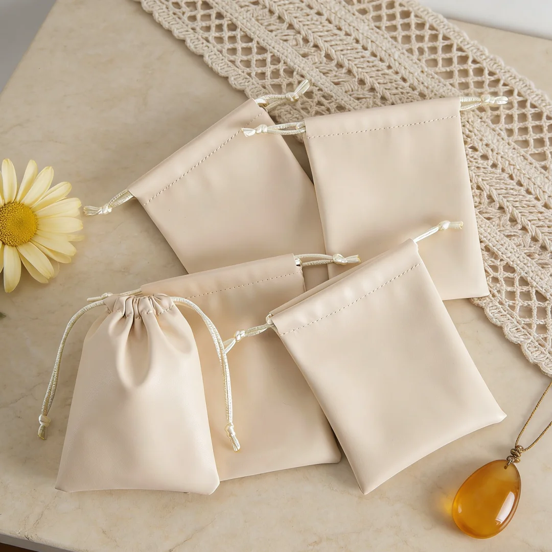 

5 прочных мешочков из искусственной кожи на шнурке для хранения и переноски ожерелий, браслетов, колец и других деликатных украшений, а также для путешествий.