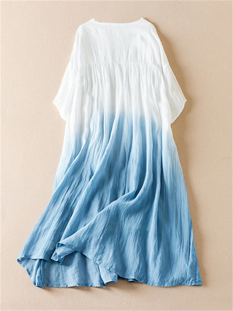 

Хлопковые винтажные платья большого размера для женщин, новинка 2023 года, летнее повседневное свободное длинное платье, женский халат, офисная женская рабочая элегантная одежда