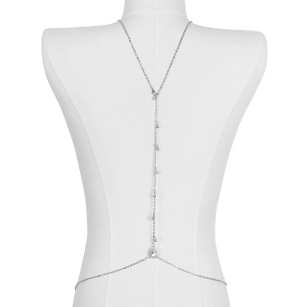 Simple Teardrop Zircon Back Chain Necklace Sexy Drop Back Body Chain for Women Versatile Backless Dress Wedding Party Jewelry