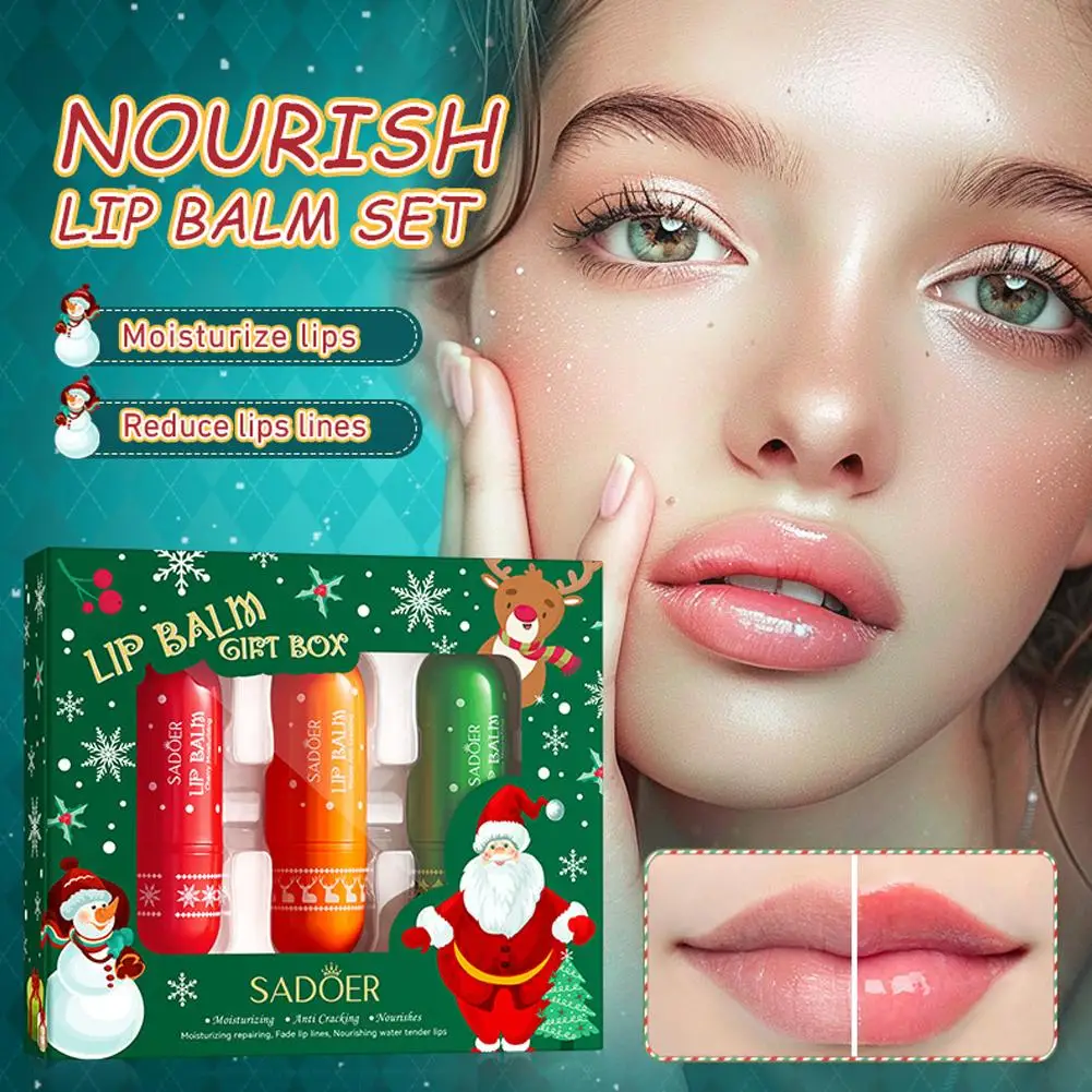 Holiday Lip Balm Set Moisturizing Lip Balm Christmas Gift Set Hydrating Tinted Lip Balm Care Christmas Lip Balms 3 Fruit Flavors