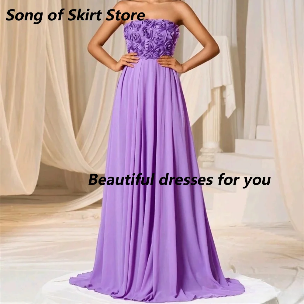 Customized Lilac Mother of The Bride Dresses Strapless Flowers Pleat Jersey A Line Floor Length Evening Dress for Wedding