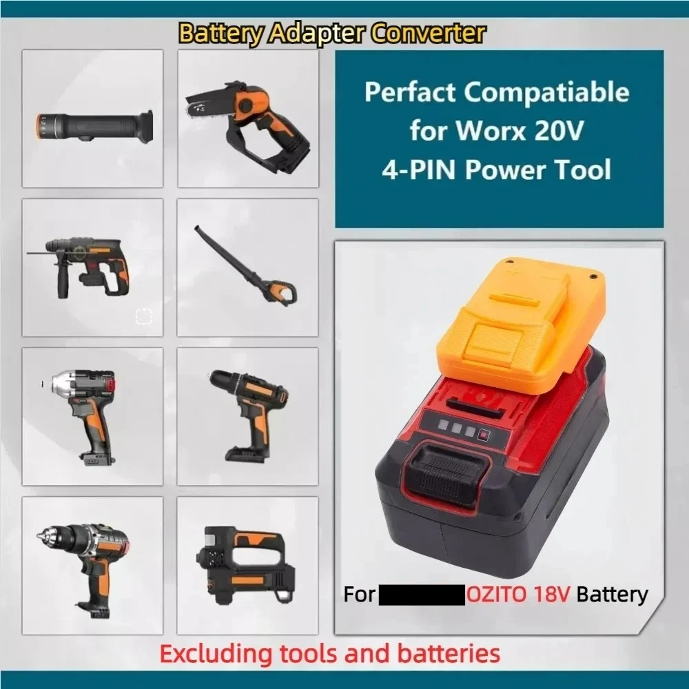 

Адаптер для литий-ионного аккумулятора OZITO 18 В для аккумуляторных электроинструментов Worx 4pin 20 В, аксессуар-конвертер (только адаптер)