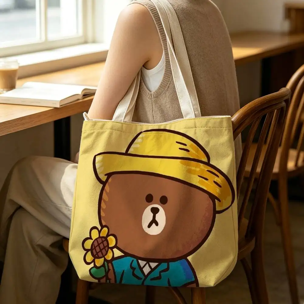 Cartoon L-LINE F-Friends Tote Bag for Women Reusable Shopping Tote Bag Zippered Shoulder Bags Print 2