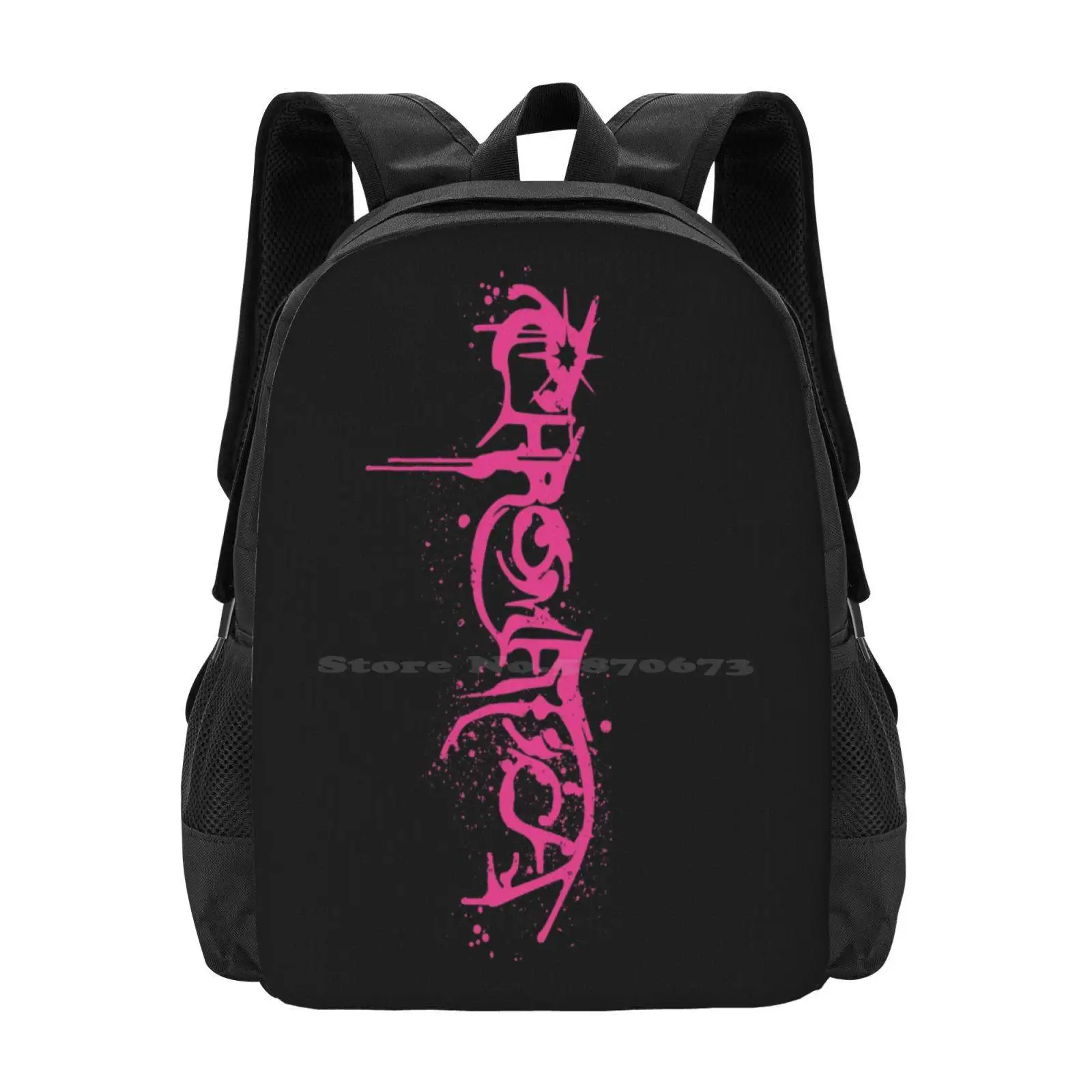 Chromatica Logo ( Pink Spray Paint On Black ) New Arrivals Unisex Bags Student Bag Backpack Chromatica Album New Stupid Love