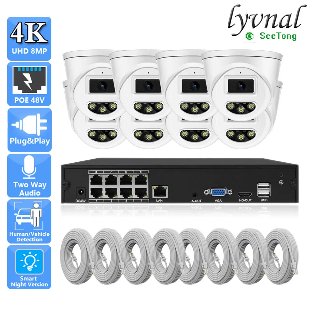 surveillance security system grupo video nvr kit hd video dome two way audio color night vision 4k 8ch 5mp 8mp pcs 01