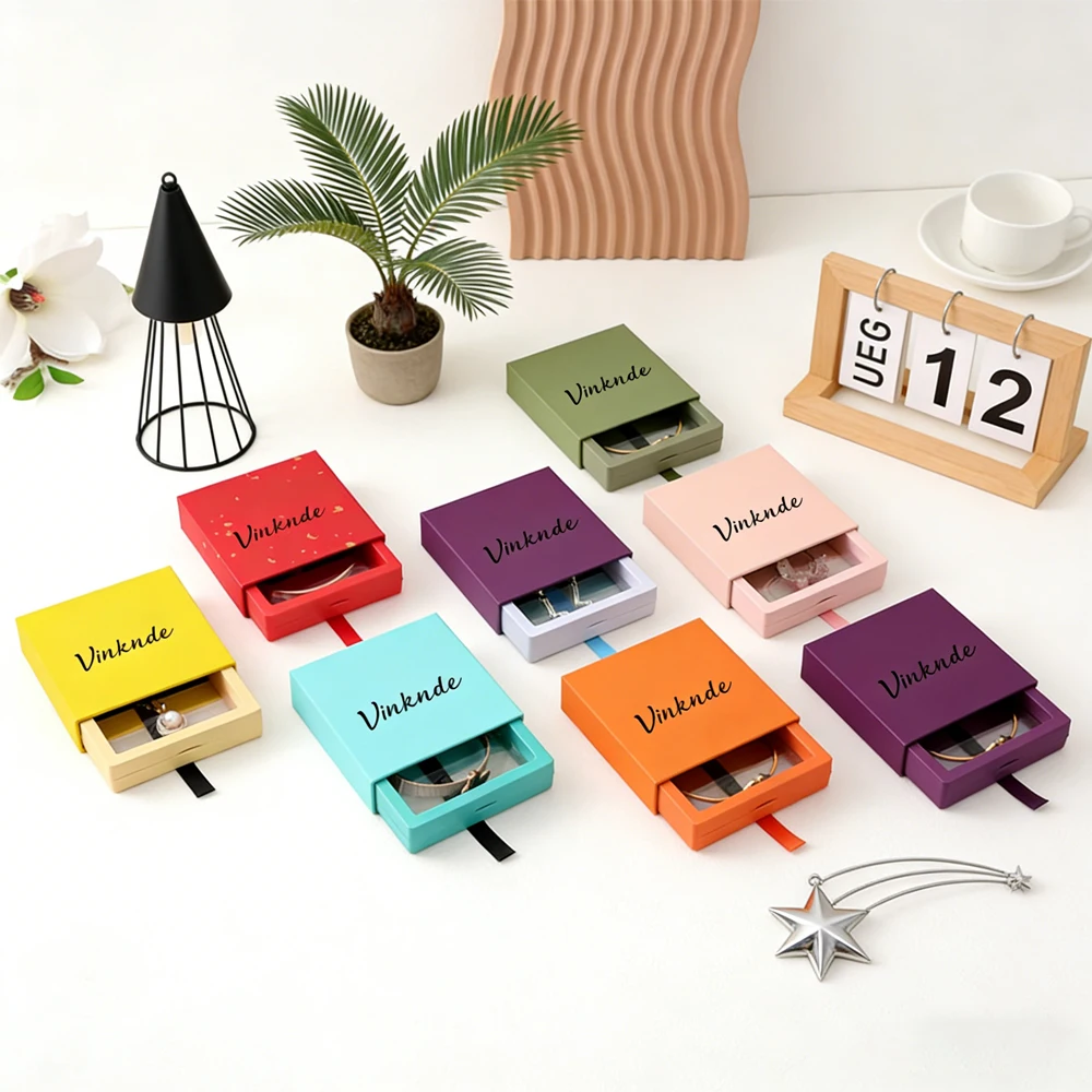 

Custom Logo Floating Jewelry Display Case Clear PE Film Archival Box Paper Drawer Luxury Retail Ready Packaging Rings Earrings