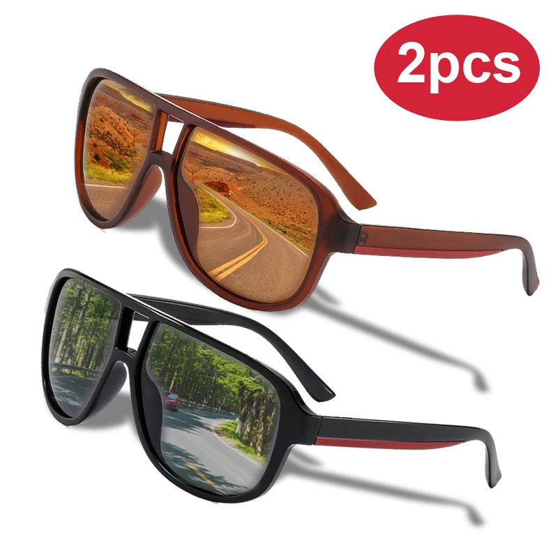 2pack Square Polarized Double Beams Sunglasses Men Women Anti Glare Sun Shades Brand Square UV Travel Driving Shades