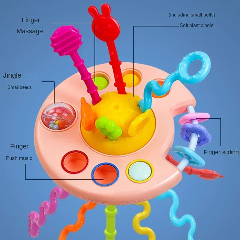 Juguetes Educativos de desarrollo sensorial Montessori para bebé, cuerda de tracción, agarre de dedo, juguete de aprendizaje temprano, dentición sin BPA, 1-3 años