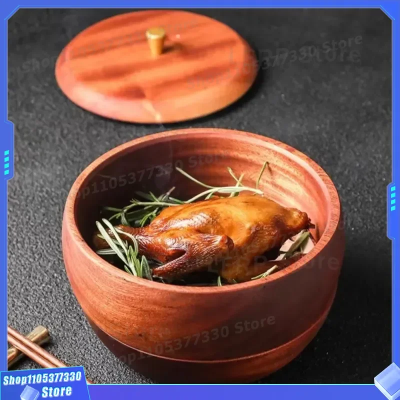 Creative Round Wooden Smoked BBQ Box for Roast Pigeon Hotel Restaurant Tableware French Style Dining Plate Unique Kitchen