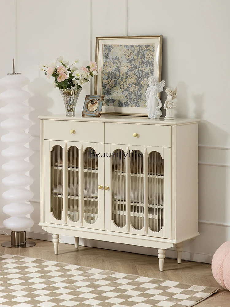 

French cream style shoe cabinet all solid wood American double door large capacity European light luxury cabinet