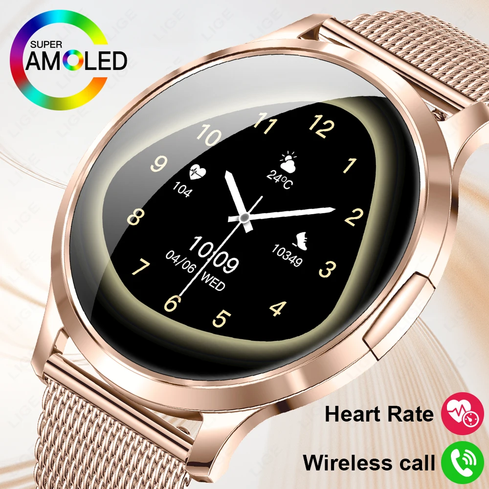 

LIGE Смарт-часы для женщин Make/Awer Call 1,32 "AMOLED Маленький браслет с экраном Монитор сердечного ритма и сна Смарт-часы для Android iOS