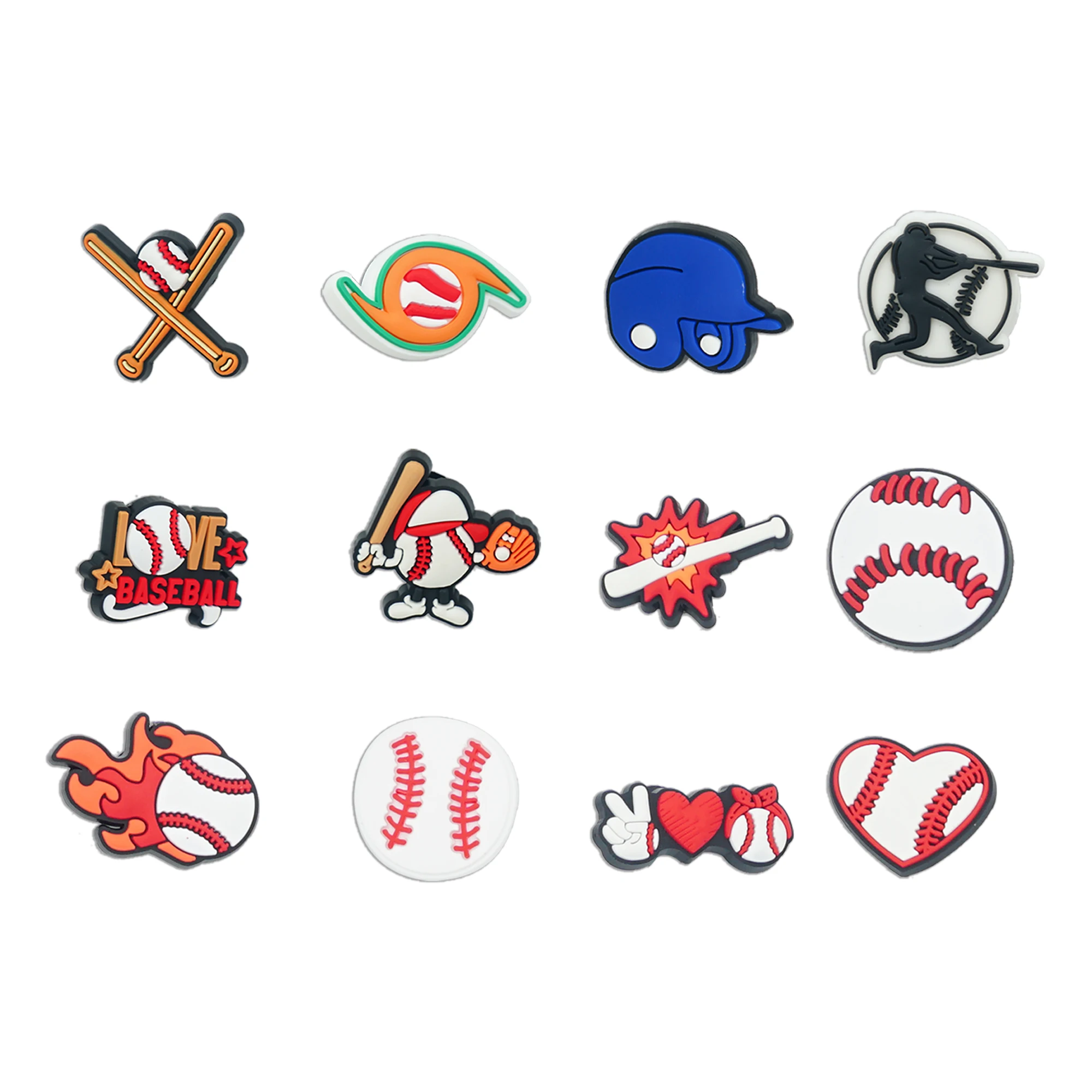 32 pcs/lot Baseball Shoe Charms - Featuring Cap, Ball, Bat & Glove Designs Shoe Decorations Shoe