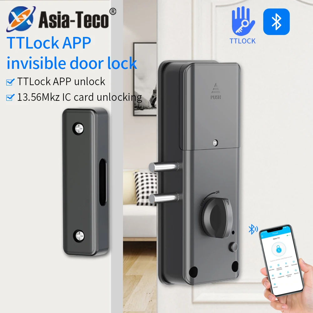 Serrure de porte électronique à carte IC intelligente, application de porte en bois, Bluetooth, pas de perceuse, installation dissimulée sans trou