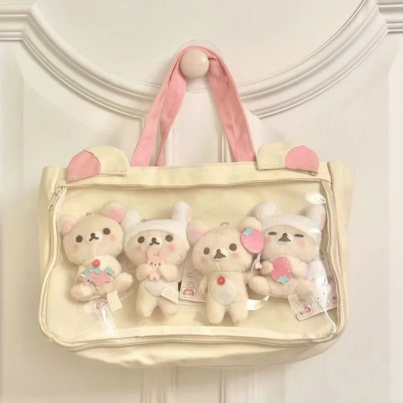 Süße rilakkumaed Einkaufstasche große Kapazität korilakkuma Kinder Mädchen große Leinwand Handtaschen Frauen College School Umhängetasche