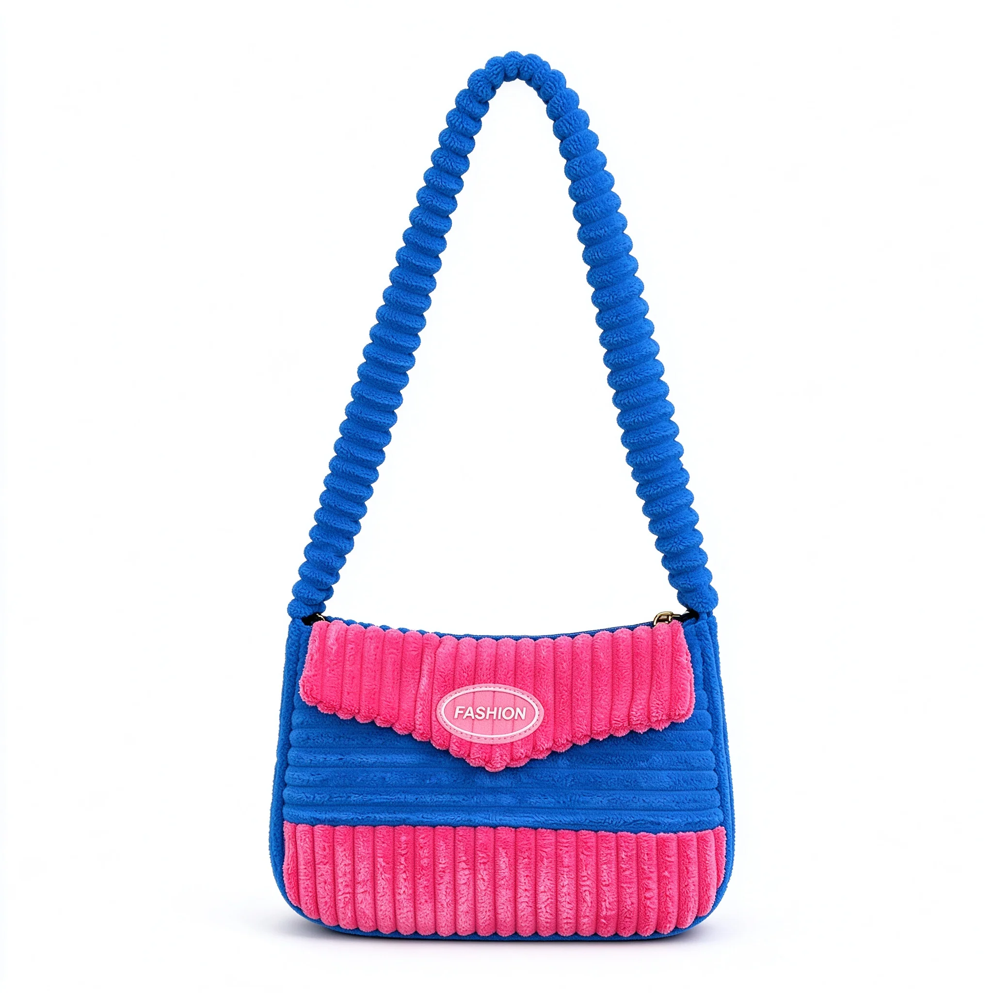 Pink Khaki Red Blue Color Block Corduroy Plush Contrast Crossbody Shoulder Phone Purse for Women Cute Sweet Underarm Bag Commute