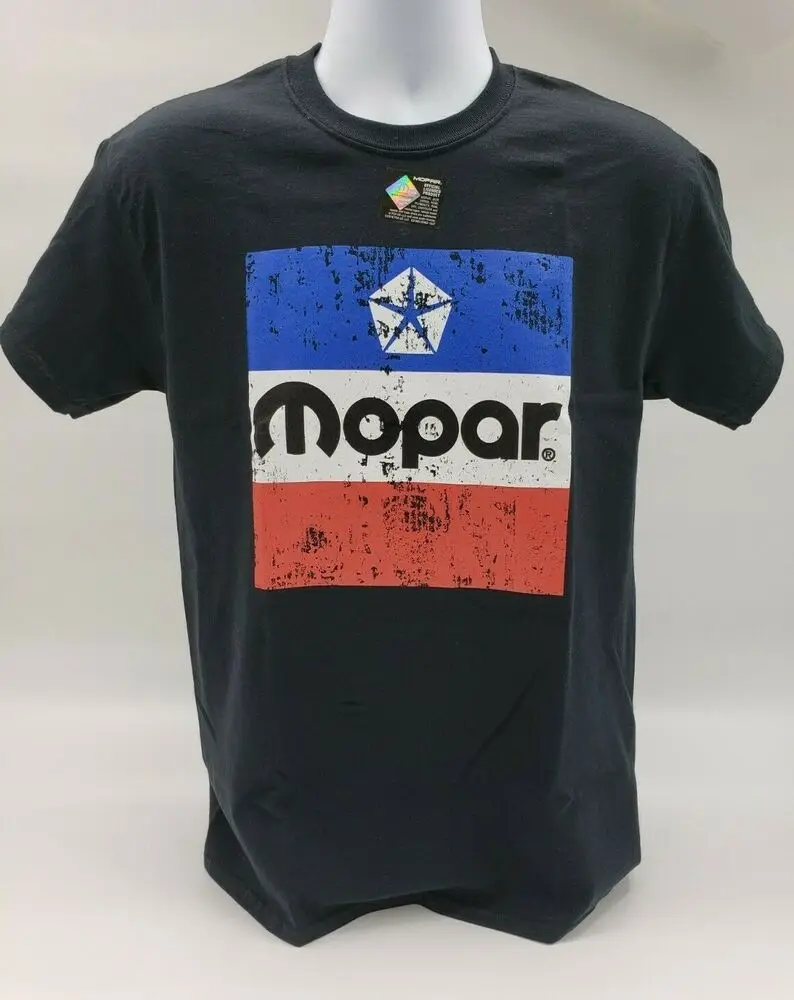 Black T-Shirt w/ Large Red White & Blue 1972 Mopar Emblem / Logo On Front