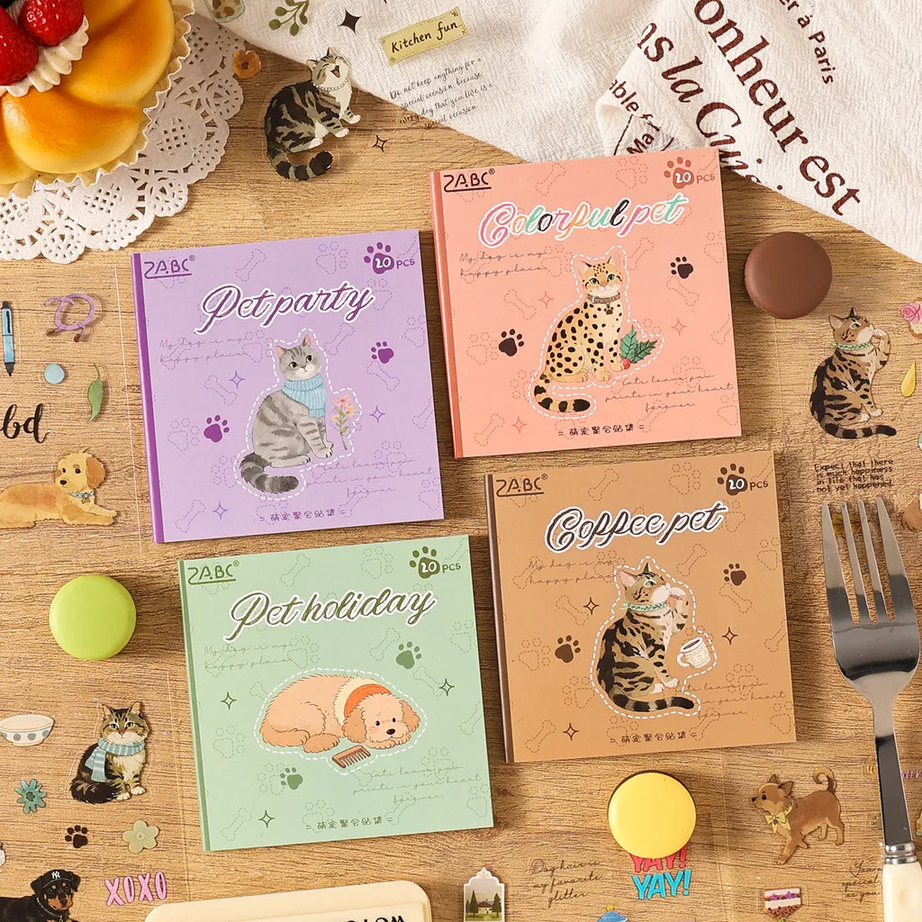 

Journamm 20sheets Cute Pet Stickers PET Transparent Stickers for Scrapbooking Supplies Junk Journal Journaling Craft Stickers