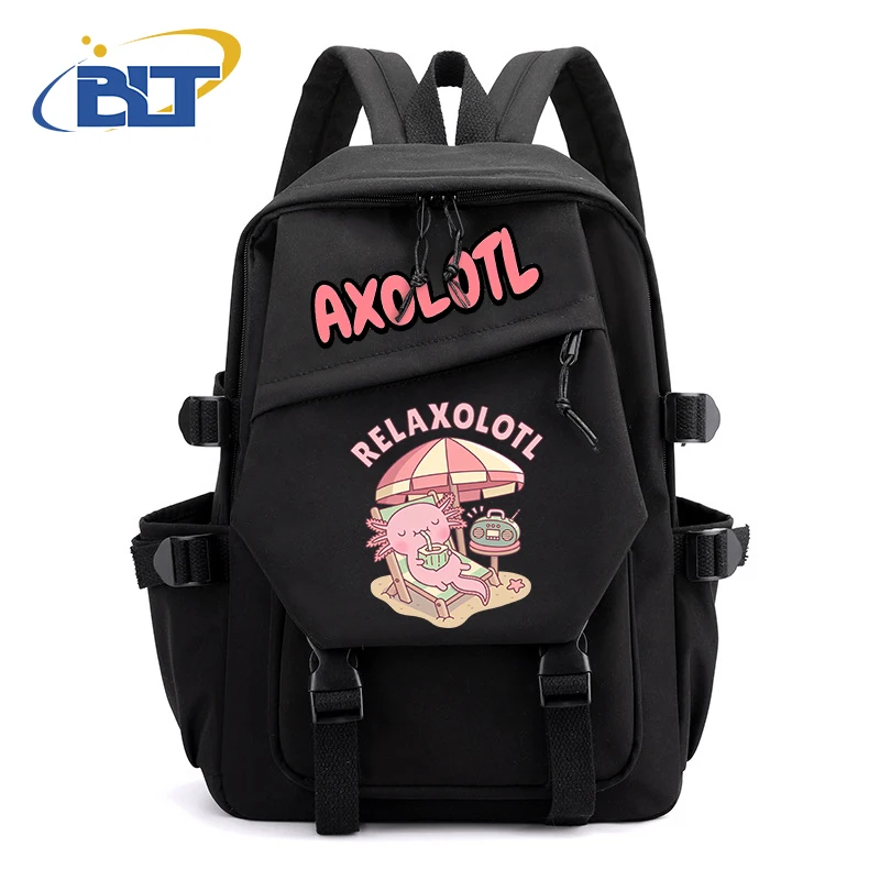 Simpatico zaino per ragazze stampato Axolotl zaino per studenti per bambini borsa Casual nera regalo per bambini