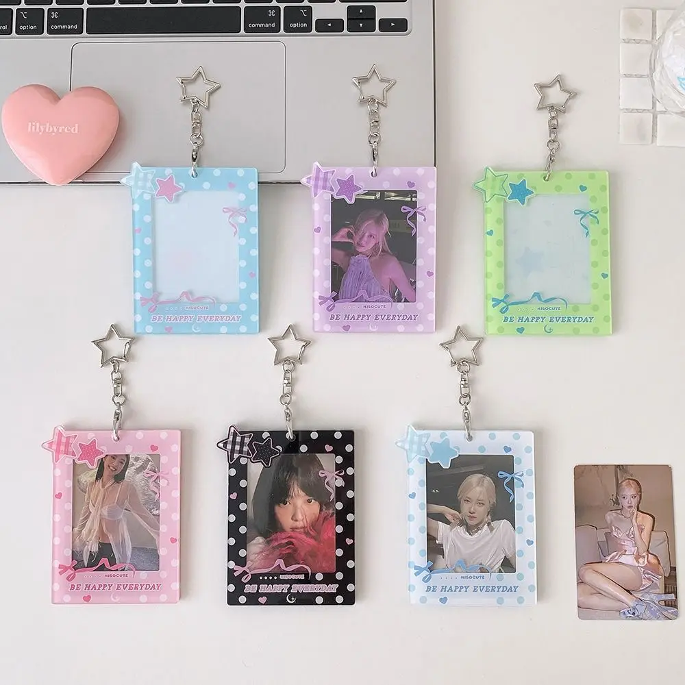 Cute 3 Inch Kpop Photocard Holder Acrylic Polka Dot Stars Idol Photo Frame Picture Display Pendant Card Holder