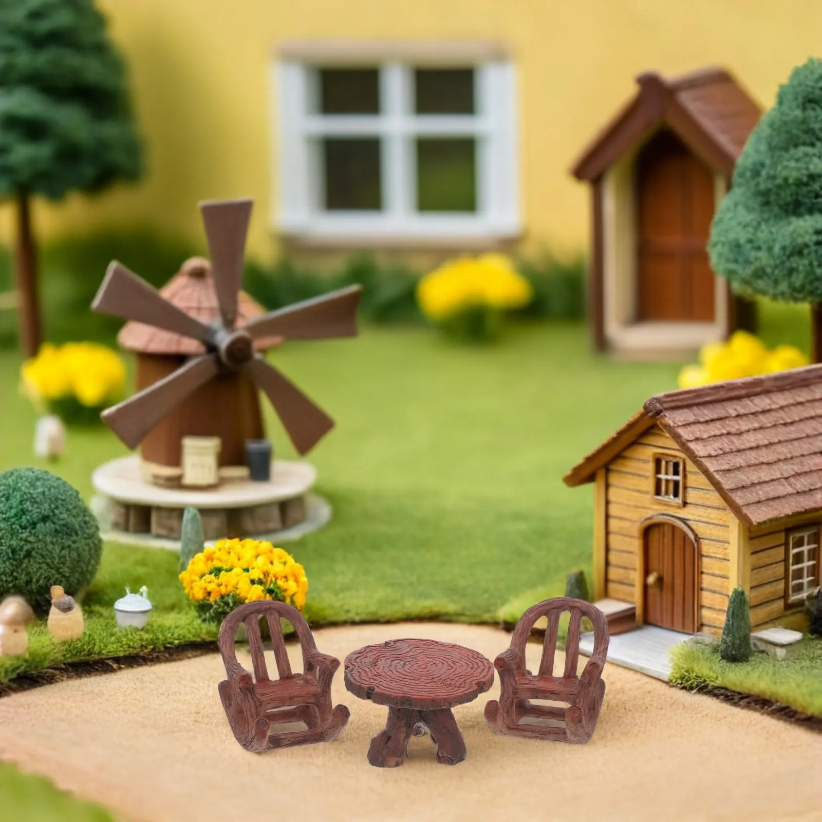 Miniature Garden Furniture Set Resin Rocking Chair Tiny Table for Fairy Garden Dollhouse Succulent Decor