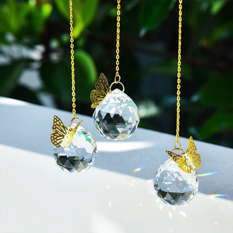 2pcs Handmade Butterfly Crystal Ball Prism Rainbow Maker Hanging Suncatcher Home Decoration