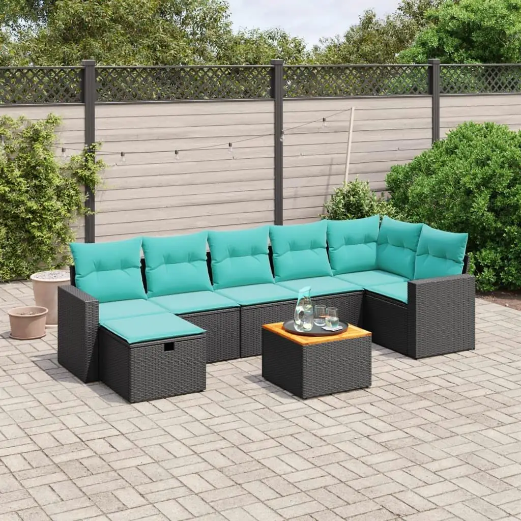 

Stylish 8 Piece Black Poly Rattan Patio Sofa Set with Soft Cushions Outdoor Furniture