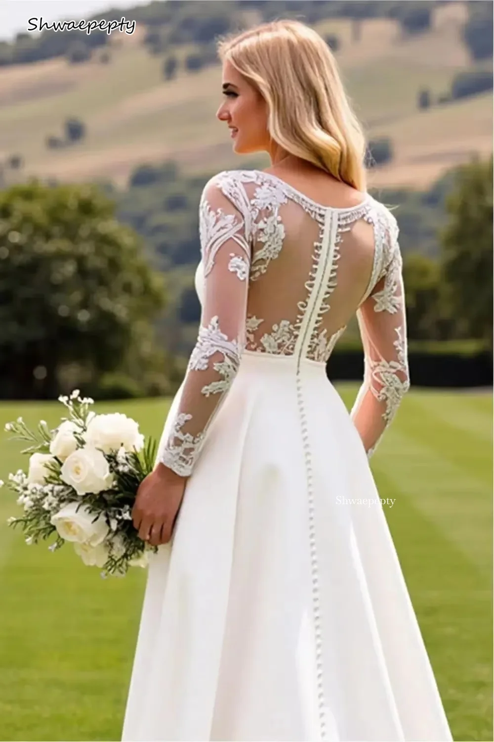 Classic Ivory Wedding Jumpsuit Deep V Neck Long Sheer Lace Sleeve Satin Bridal Jumpsuits With Detachable Overskirt Customized