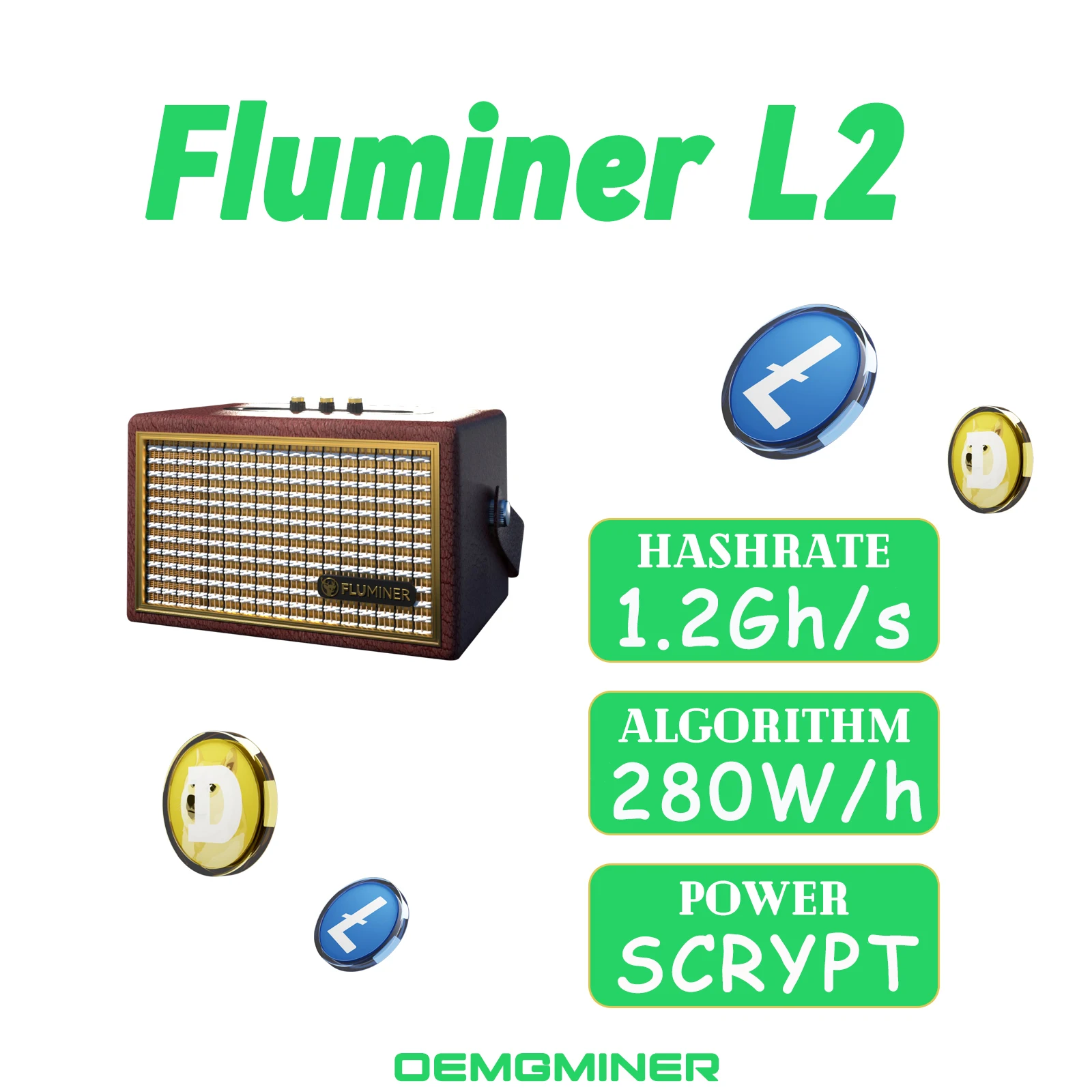New Fluminer L2 1.2Gh/s 280W LTC Dogecoin Miner Scrypt Algorithm Home Use Bluetooth Speaker DOGE LTC Coin ASIC Mining Machine
