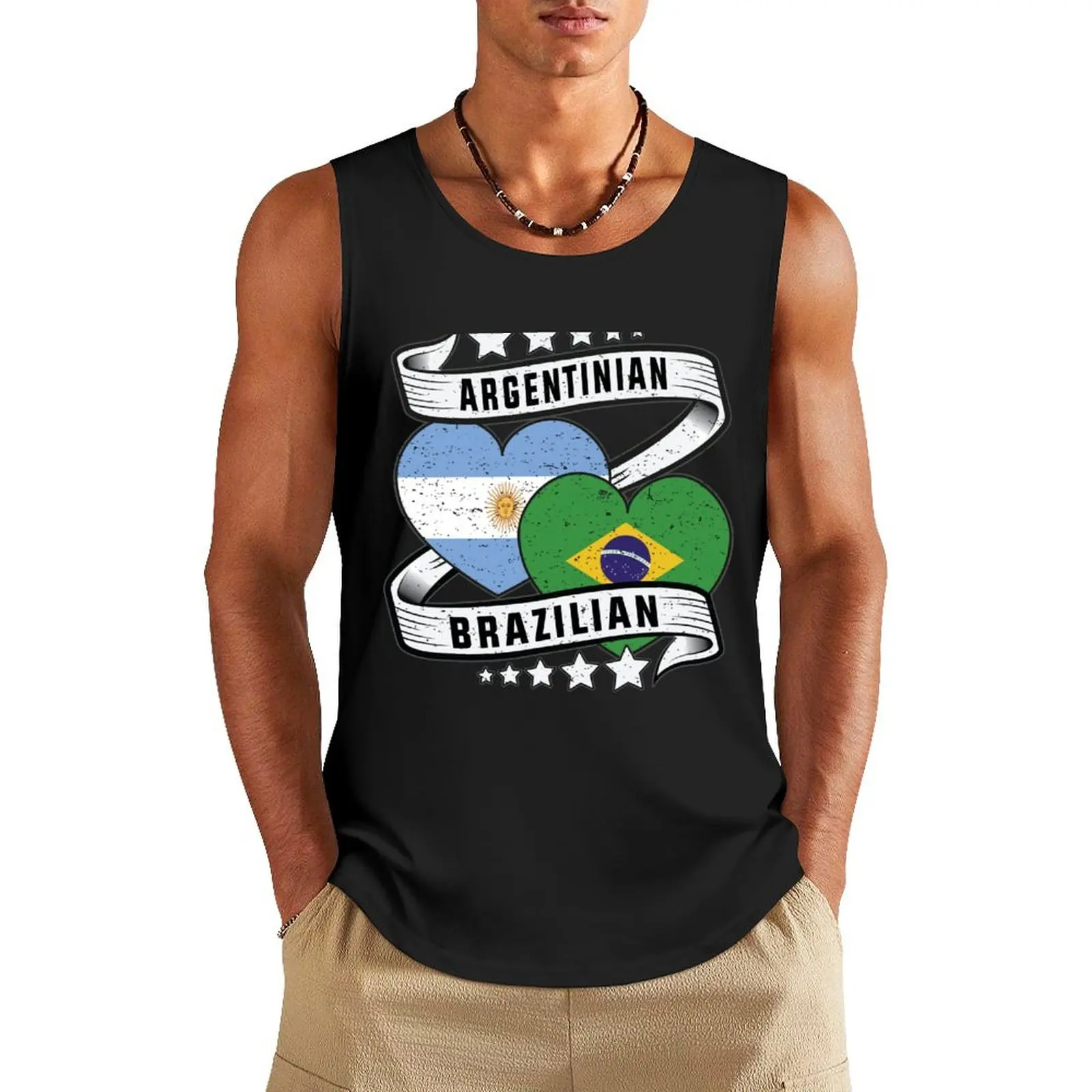 

Half Argentinian half Brazilian shirt Argentina and Brazil Tank Top clothes for men Man clothes for gym Men's cotton t-shirt