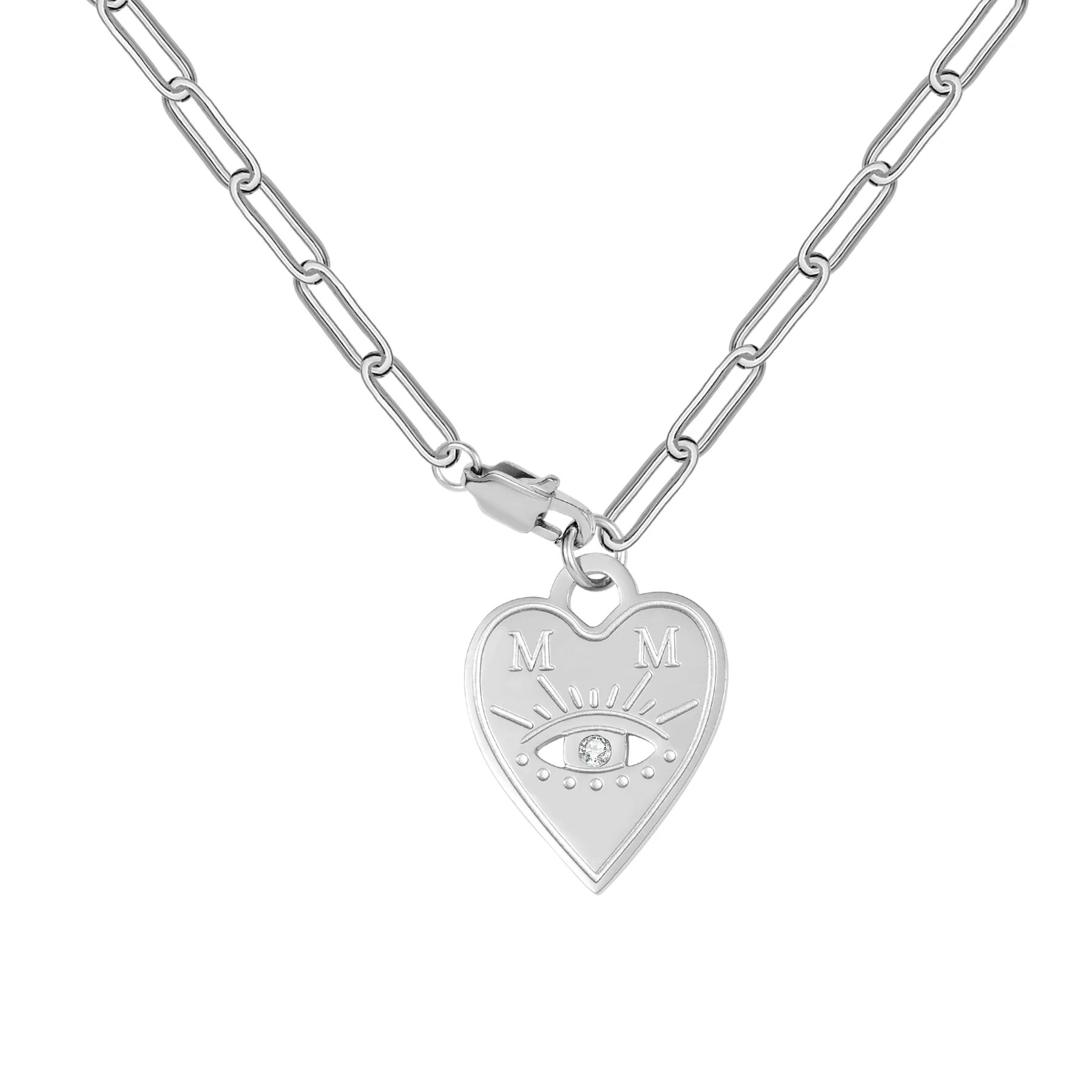 مخصص القلب قلادة الفولاذ المقاوم للصدأ مطلية بالذهب سلسلة مسطحة العين رمز الماس لهجة قلادة بحرف هدية للنساء عيد الميلاد