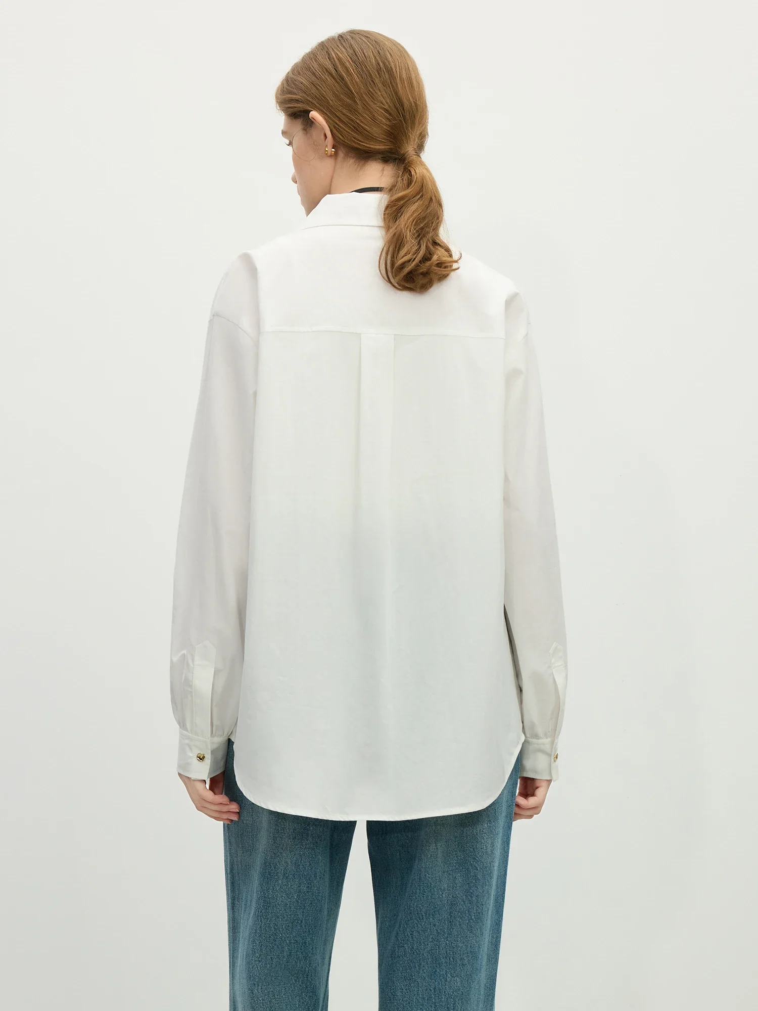 FSLE Women Spring Blouse White Simple Long Sleeve Shirt Tops 46.7% Cotton Female Casual Pink Drop Sleeve Blouses 25FS11184