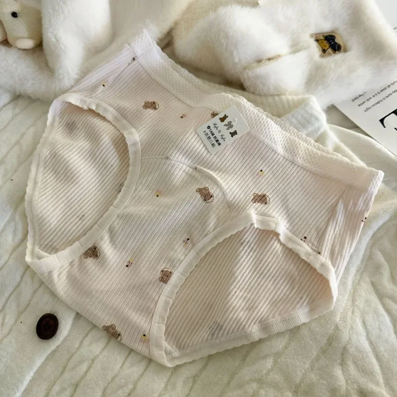 Culotte en coton ours dessin animé pour femme, taille moyenne, dentelle, respirant, mignon, lapin, doux, confortable, sans couture, slip, lingerie