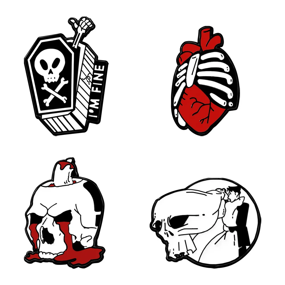 الهيكل العظمي بروش شارات المينا دبابيس سبيكة الملابس الإبداعية متعة هالوين عناصر الرعب مجوهرات هدية على ظهره للأطفال