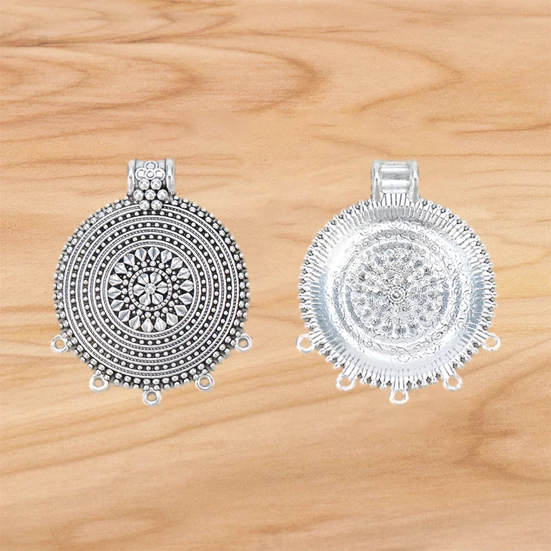 Breloques de connecteur de fleur ronde multi-brins en argent tibétain, bijoux de collier à faire soi-même, accessoires de résultats exécutifs, 3 pièces