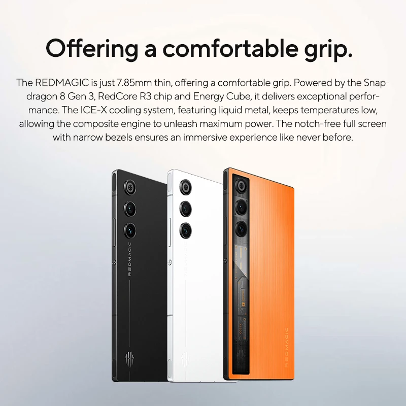 الإصدار العالمي Redmagic 10 Air NX779J Snapdragon 8 Gen 3 6.8 "AMOLED 120 هرتز 2480 x 1116 50MP * 2 + 16MP 6000mAh 80W NFC