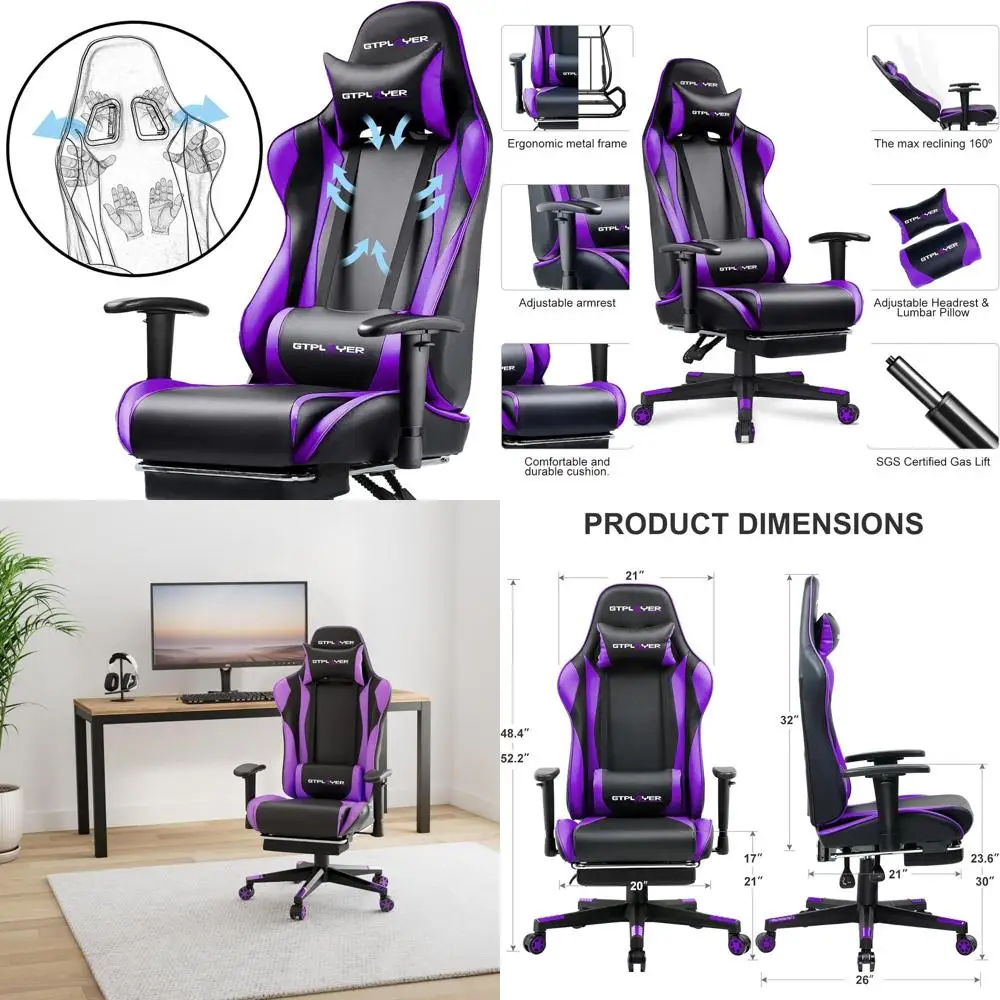 

Ergonomic Reclining Swivel Gaming Chair with Seat Height Adjustment and Lumbar Support