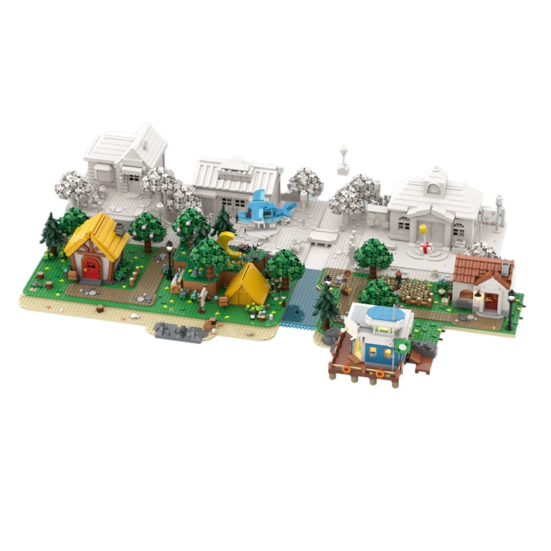 MOC Animal Crossing Wild World Estate Scene Architektura średniowieczna Klocki Modułowa kolekcja Klocki Zabawki dla dzieci