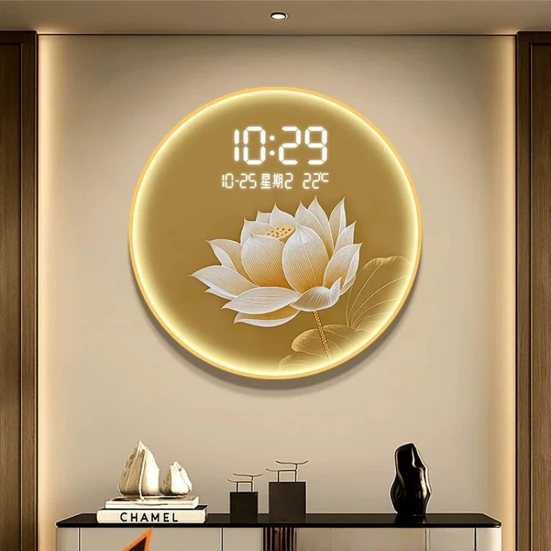 #Round Elegant Wall Clocks Premium Night Light Design Aesthetic Digital Wall Clock Living Room Horloge Murale Home Decor Items