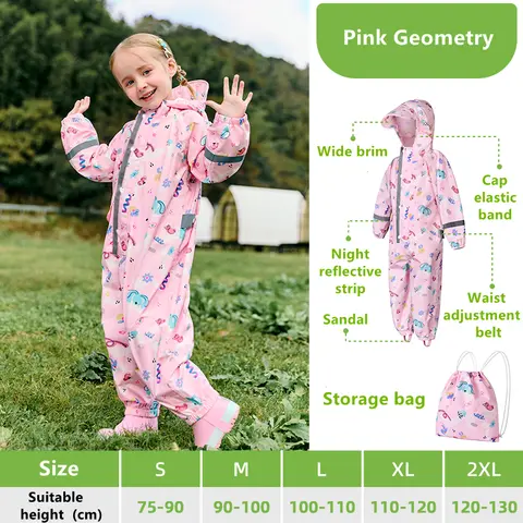 Cartoon Kids One Piece Rain Suit Full Body Waterproof Hooded Rain Jumpsuit Portable Toddler Raincoat For Outdoor Travel